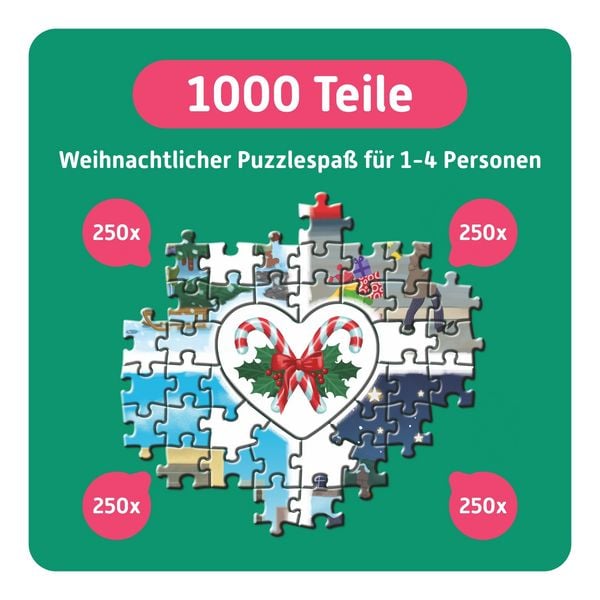Produktbild: TEAMPUZZLE &ndash; Weihnachtsst&auml;dte &ndash; 1000 Teile &ndash; Puzzle-Adventskalender f&uuml;r 1-4 Personen