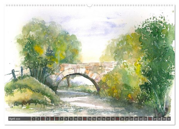 Produktbild: Landschaft in Aquarell (hochwertiger Premium Wandkalender 2026 DIN A2 quer), Kunstdruck in Hochglanz