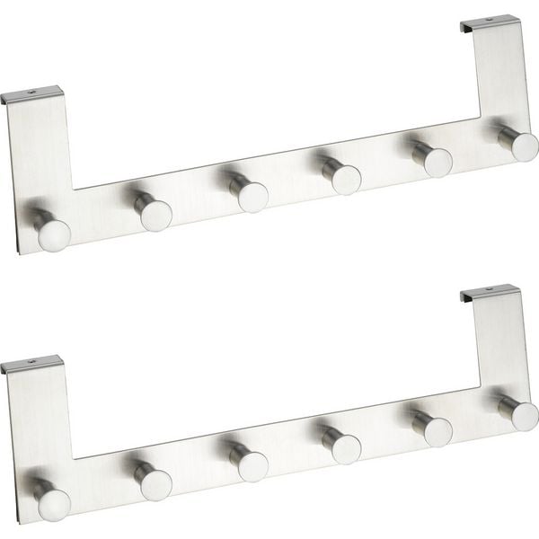 Produktbild: T&uuml;rgarderobe Edelstahl Mod. Celano 2er Set, je 6 Haken, f&uuml;r T&uuml;rfalzst&auml;rken bis 2 cm