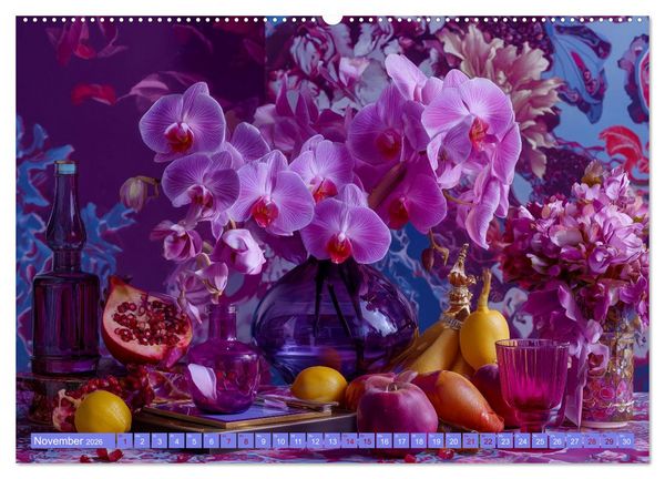 Produktbild: Bloom und Bite. KI mixt Blumen, Obst und Gem&uuml;se (Wandkalender 2026 DIN A2 quer), CALVENDO Monatskalender