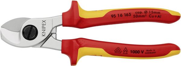 Produktbild: Knipex 95 16 165 VDE-Kabelschere Geeignet f&uuml;r (Abisoliertechnik) Alu- und Kupferkabel, ein- und mehrdr&auml;htig 15 mm 50 mm&sup2; 0