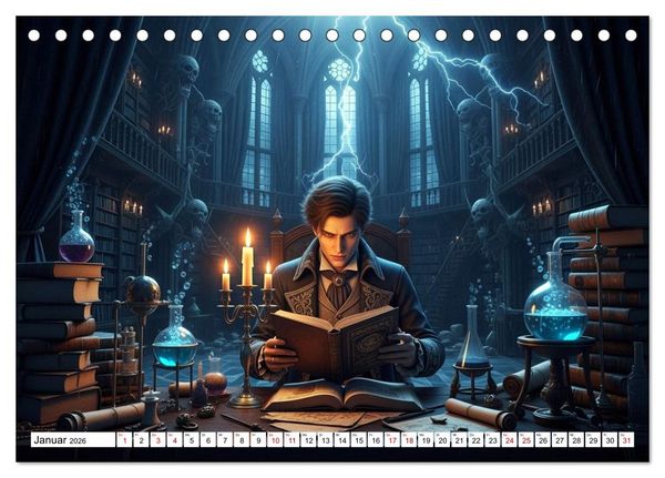 Produktbild: Victor Frankenstein und seine Sch&ouml;pfung (Tischkalender 2026 DIN A5 quer), CALVENDO Monatskalender