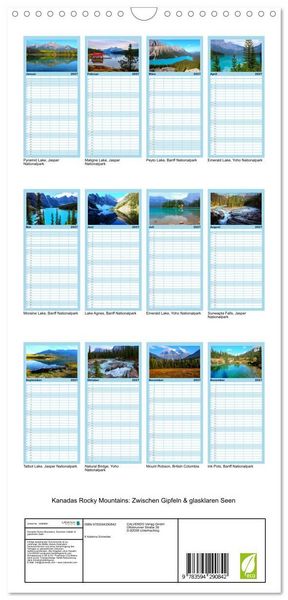 Produktbild: Familienplaner 2027 - Kanadas Rocky Mountains: Zwischen Gipfeln & glasklaren Seen mit 5 Spalten (Wandkalender, 21 x 45 cm) CALVENDO