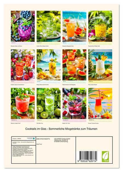 Produktbild: Cocktails im Glas - Sommerliche Mixgetr&auml;nke zum Tr&auml;umen (Wandkalender 2026 DIN A4 hoch), CALVENDO Monatskalender