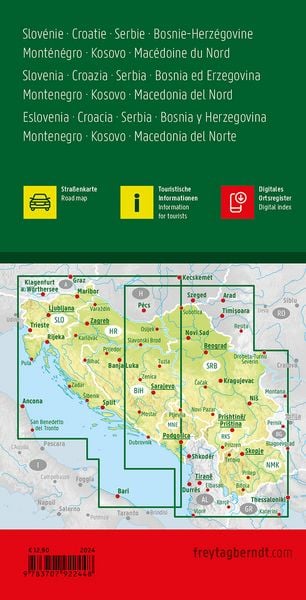 Produktbild: freytag & berndt Stra&szlig;enkarte Slowenien - Kroatien - Serbien - Bosnien-Herzegowina - Montenegro - Kosovo - Nordmazedonien 1:600.000