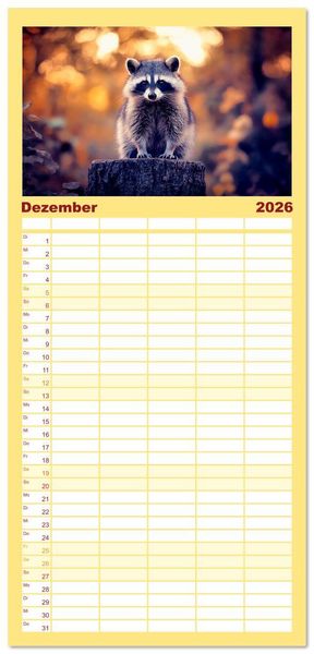 Produktbild: Familienplaner 2026 - Frech, flauschig, fantastisch - Der Waschb&auml;ren-Kalender mit 5 Spalten (Wandkalender, 21 x 45 cm) CALVENDO