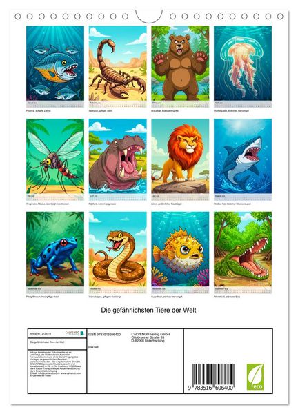 Produktbild: Die gef&auml;hrlichsten Tiere der Welt (Wandkalender 2026 DIN A4 hoch), CALVENDO Monatskalender