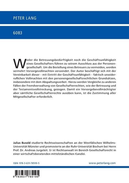 Produktbild: Die Vorsorgevollmacht in der Personengesellschaft