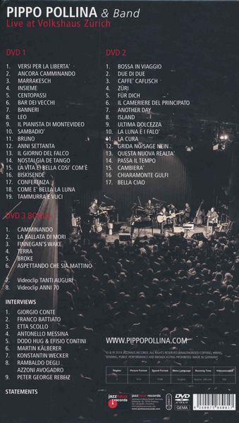 Produktbild: Pippo Pollina & Band - Live At Volkshaus Z&uuml;rich [3 DVDs]