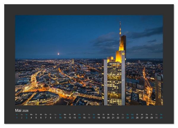 Produktbild: FRANKFURT - Nachtlichter 2026 (Tischkalender 2026 DIN A5 quer), CALVENDO Monatskalender