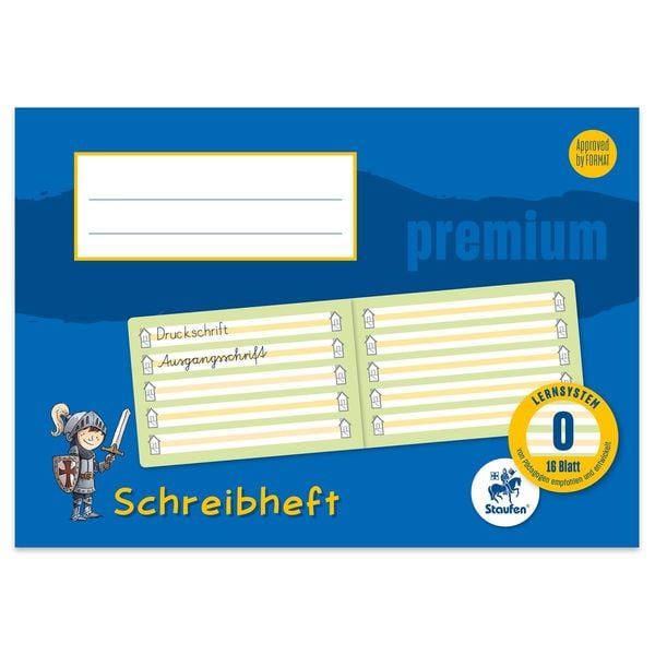 Schreibheft Premium A5 quer Lin0 16 Blatt blau