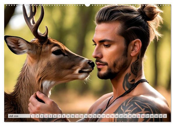 Produktbild: Naturburschen im Wald - Muskeln, Tattoos und Waldbewohner (Wandkalender 2026 DIN A2 quer), CALVENDO Monatskalender