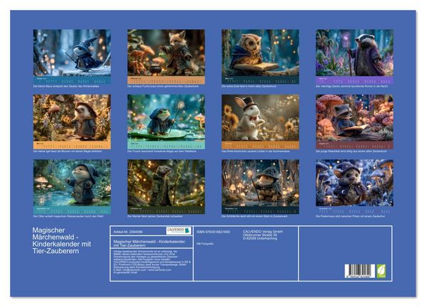 Produktbild: Magischer M&auml;rchenwald - Kinderkalender mit Tier-Zauberern (Wandkalender 2026 DIN A2 quer), CALVENDO Monatskalender