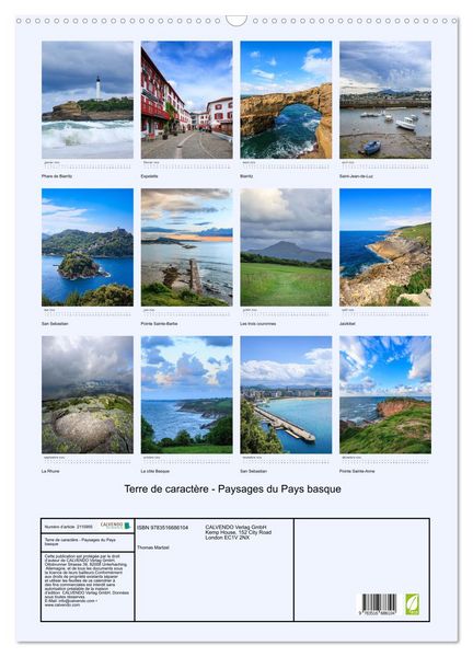 Produktbild: Terre de caract&egrave;re - Paysages du Pays basque (Calendrier mural 2026 DIN A2 horizontal), CALVENDO calendrier mensuel