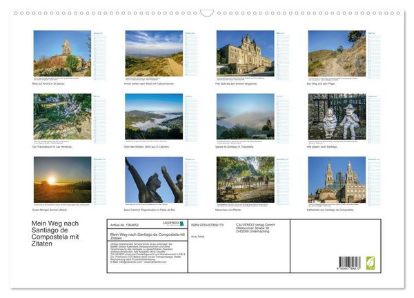 Produktbild: Mein Weg nach Santiago de Compostela mit Zitaten (Wandkalender 2026 DIN A2 quer), CALVENDO Monatskalender