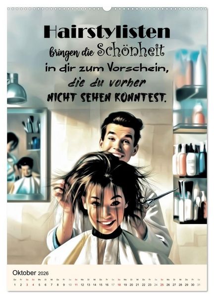 Produktbild: Friseurspr&uuml;che, Spa&szlig; rund um Frisuren, Kamm und Schere (Wandkalender 2026 DIN A2 hoch), CALVENDO Monatskalender