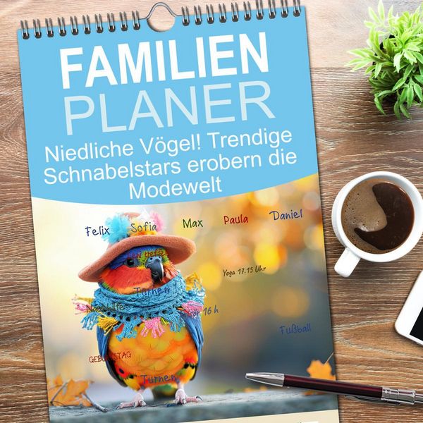 Produktbild: Familienplaner 2026 - Niedliche V&ouml;gel! Trendige Schnabelstars erobern die Modewelt mit 5 Spalten (Wandkalender, 21 x 45 cm) CALVENDO