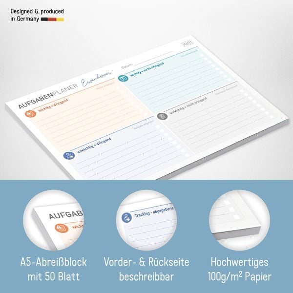Produktbild: Block A5 quer Aufgabenplaner Management by Eisenhower