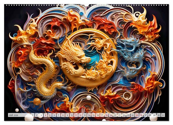 Produktbild: Quilling-Drachen - Jahr des Drachen (Wandkalender 2026 DIN A2 quer), CALVENDO Monatskalender