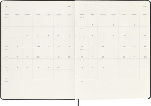 Produktbild: Moleskine 12 Monate Wochen Notizkaledner 2027, XL, 1 Wo = 1 Seite, rechts linierte Seite, fester Einband, Schwarz