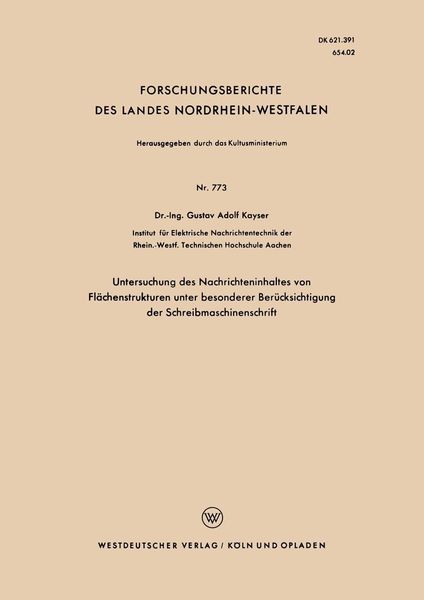 Produktbild: Untersuchung des Nachrichteninhaltes von Fl&auml;chenstrukturen unter besonderer Ber&uuml;cksichtigung der Schreibmaschinenschrift