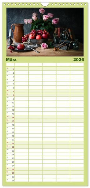 Produktbild: Familienplaner 2026 - Stillleben Alte Meister mit 5 Spalten (Wandkalender, 21 x 45 cm) CALVENDO