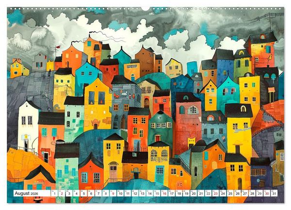 Produktbild: Stadt - Eine farbenfrohe Skyline (hochwertiger Premium Wandkalender 2026 DIN A2 quer), Kunstdruck in Hochglanz