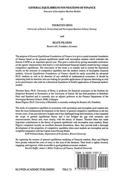 Produktbild: General Equilibrium Foundations of Finance