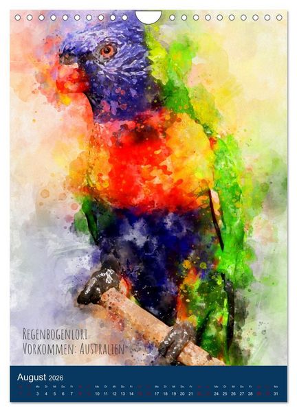 Produktbild: Exotische V&ouml;gel - Die Sch&ouml;nsten der Welt in Aquarell (Wandkalender 2026 DIN A4 hoch), CALVENDO Monatskalender