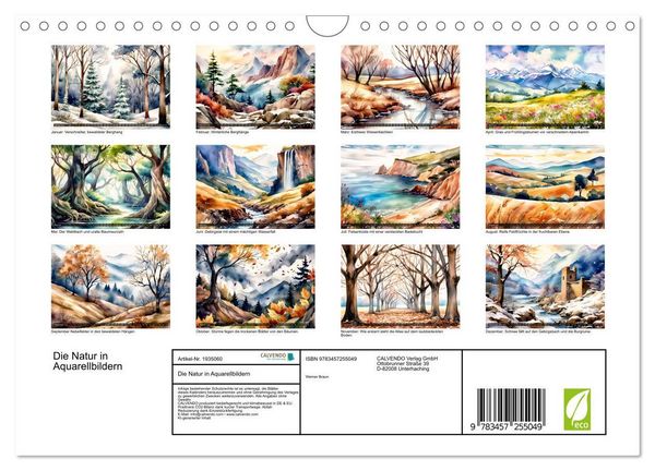 Produktbild: Die Natur in Aquarellbildern (Wandkalender 2026 DIN A4 quer), CALVENDO Monatskalender