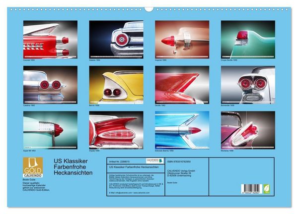 Produktbild: US Klassiker Farbenfrohe Heckansichten (Wandkalender 2027 DIN A2 quer), CALVENDO Monatskalender
