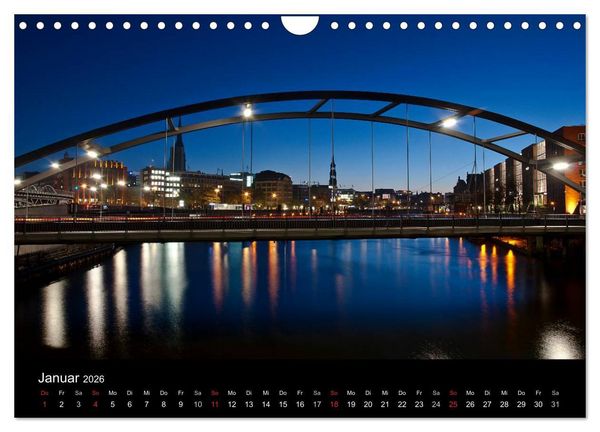 Produktbild: hamburg - night views (Wandkalender 2026 DIN A4 quer), CALVENDO Monatskalender