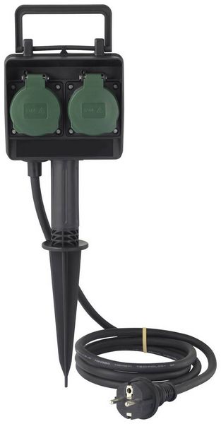 Produktbild: Sygonix SY-5231004 Gartensteckdose 2fach Schwarz, Standard-Gr&uuml;n (seidenmatt) erh&ouml;hter Ber&uuml;hrungsschutz