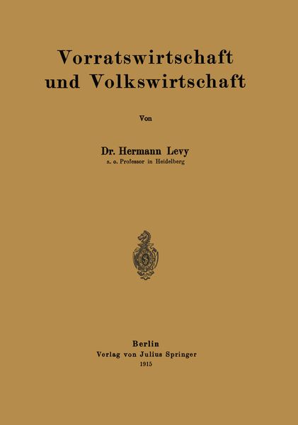 Produktbild: Vorratswirtschaft und Volkswirtschaft