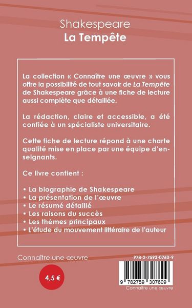Produktbild: Fiche de lecture La Temp&ecirc;te de William Shakespeare (analyse litt&eacute;raire de r&eacute;f&eacute;rence et r&eacute;sum&eacute; complet)