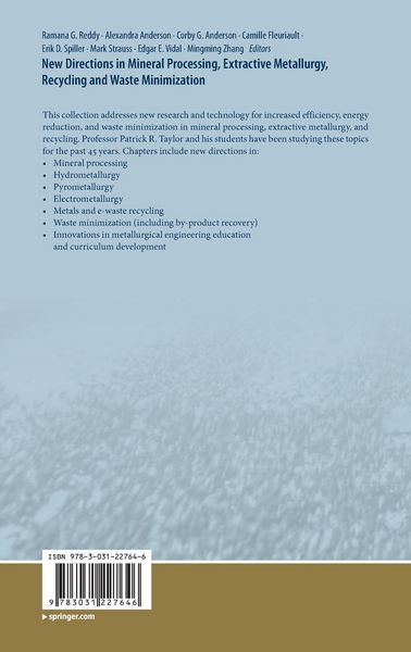 Produktbild: New Directions in Mineral Processing, Extractive Metallurgy, Recycling and Waste Minimization
