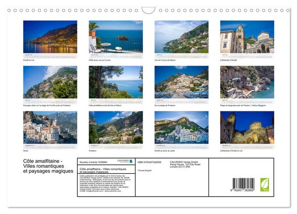 Produktbild: C&ocirc;te amalfitaine - Villes romantiques et paysages magiques (Calendrier mural 2026 DIN A3 vertical), CALVENDO calendrier mensuel