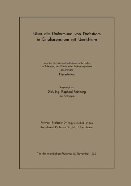 Produktbild: &Uuml;ber die Umformung von Drehstrom in Einphasenstrom mit Umrichtern