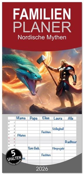 Familienplaner 2026 - Nordische Mythen mit 5 Spalten (Wandkalender, 21 x 45 cm) CALVENDO