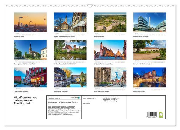 Produktbild: Mittelfranken - wo Lebensfreude Tradition hat (Wandkalender 2026 DIN A2 quer), CALVENDO Monatskalender
