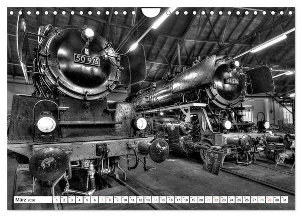 Produktbild: Unter Dampf - Eisenbahnromantik in schwarz-wei&szlig; (Wandkalender 2026 DIN A4 quer), CALVENDO Monatskalender