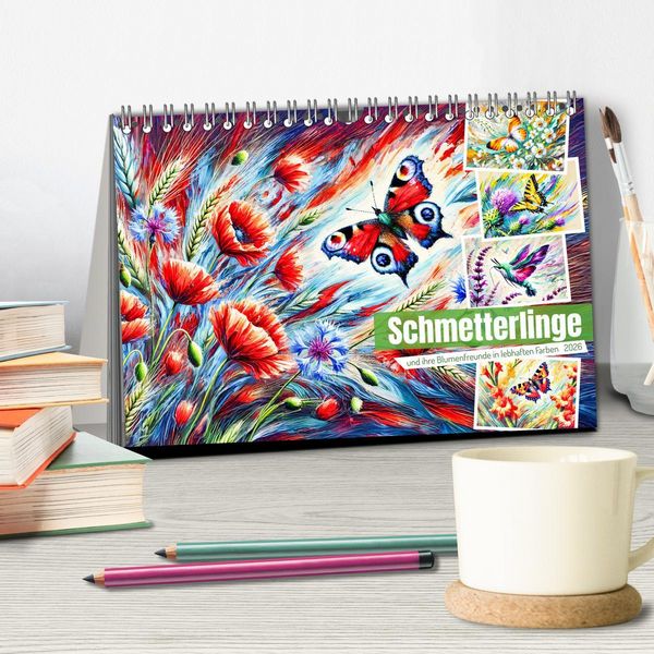 Produktbild: Schmetterlinge und ihre Blumenfreunde in lebhaften Farben (Tischkalender 2026 DIN A5 quer), CALVENDO Monatskalender