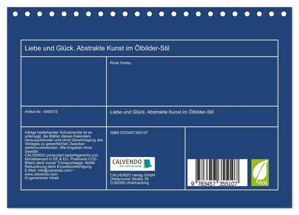 Produktbild: Liebe und Gl&uuml;ck. Abstrakte Kunst im &Ouml;lbilder-Stil (Tischkalender 2026 DIN A5 quer), CALVENDO Monatskalender