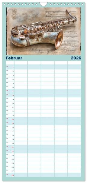 Produktbild: Familienplaner 2026 - Herzschlag in Noten mit 5 Spalten (Wandkalender, 21 x 45 cm) CALVENDO