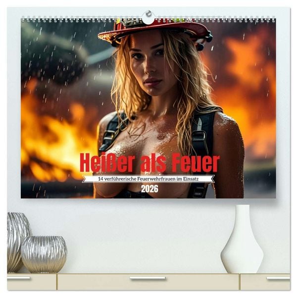 Produktbild: Hei&szlig;er als Feuer: 14 verf&uuml;hrerische Feuerwehrfrauen im Einsatz (hochwertiger Premium Wandkalender 2026 DIN A2 quer), Kunstdruck in Hochglanz