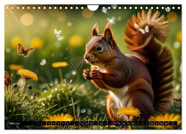 Produktbild: Rote Eichh&ouml;rnchen - zauberhaft anders mit KI (Wandkalender 2026 DIN A4 quer), CALVENDO Monatskalender