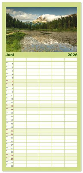 Produktbild: Familienplaner 2026 - Alpensee - Wunder der Natur mit 5 Spalten (Wandkalender, 21 x 45 cm) CALVENDO