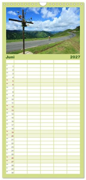 Produktbild: Familienplaner 2027 - Pyren&auml;enp&auml;sse mit dem Rennrad 2027 mit 5 Spalten (Wandkalender, 21 x 45 cm) CALVENDO