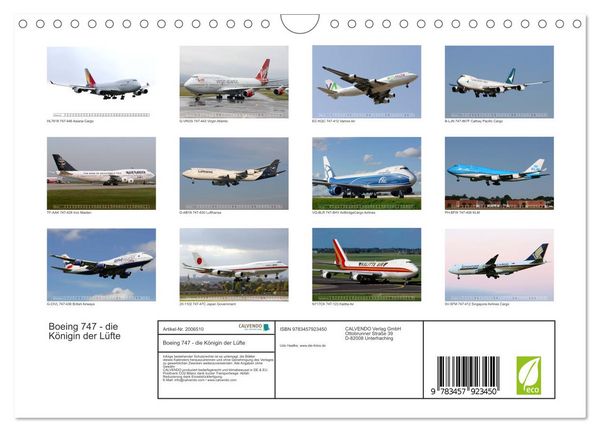 Produktbild: Boeing 747 - die K&ouml;nigin der L&uuml;fte (Wandkalender 2026 DIN A4 quer), CALVENDO Monatskalender