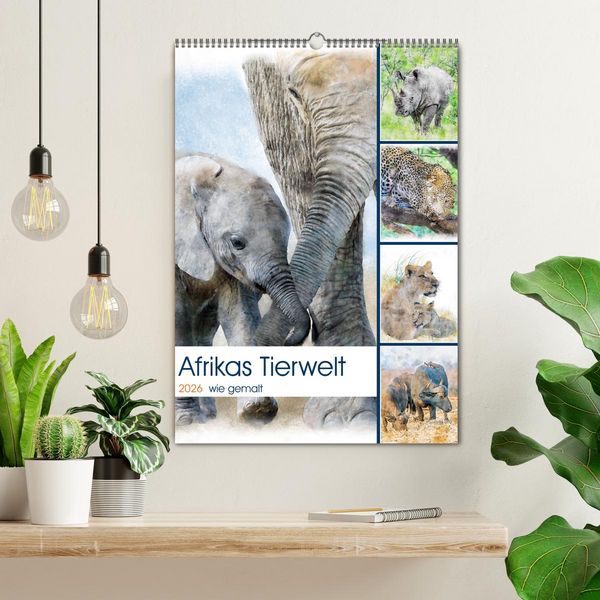 Produktbild: Afrikas Tierwelt - wie gemalt (Wandkalender 2026 DIN A2 hoch), CALVENDO Monatskalender